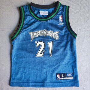 Reebok NBA Minnesota Timberwolves Garnett jersey boys size L blue graphic design